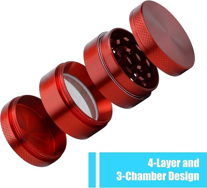 Fiery Elegance – 4PC Red Grinder Built for Precision with Scraper & Mesh screen
