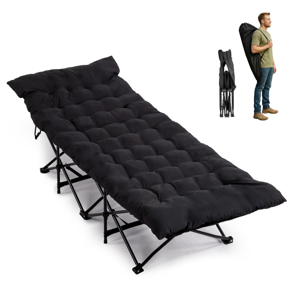 Folding Camping Cot Bed with Soft Pad, Portable Outdoor Cot
