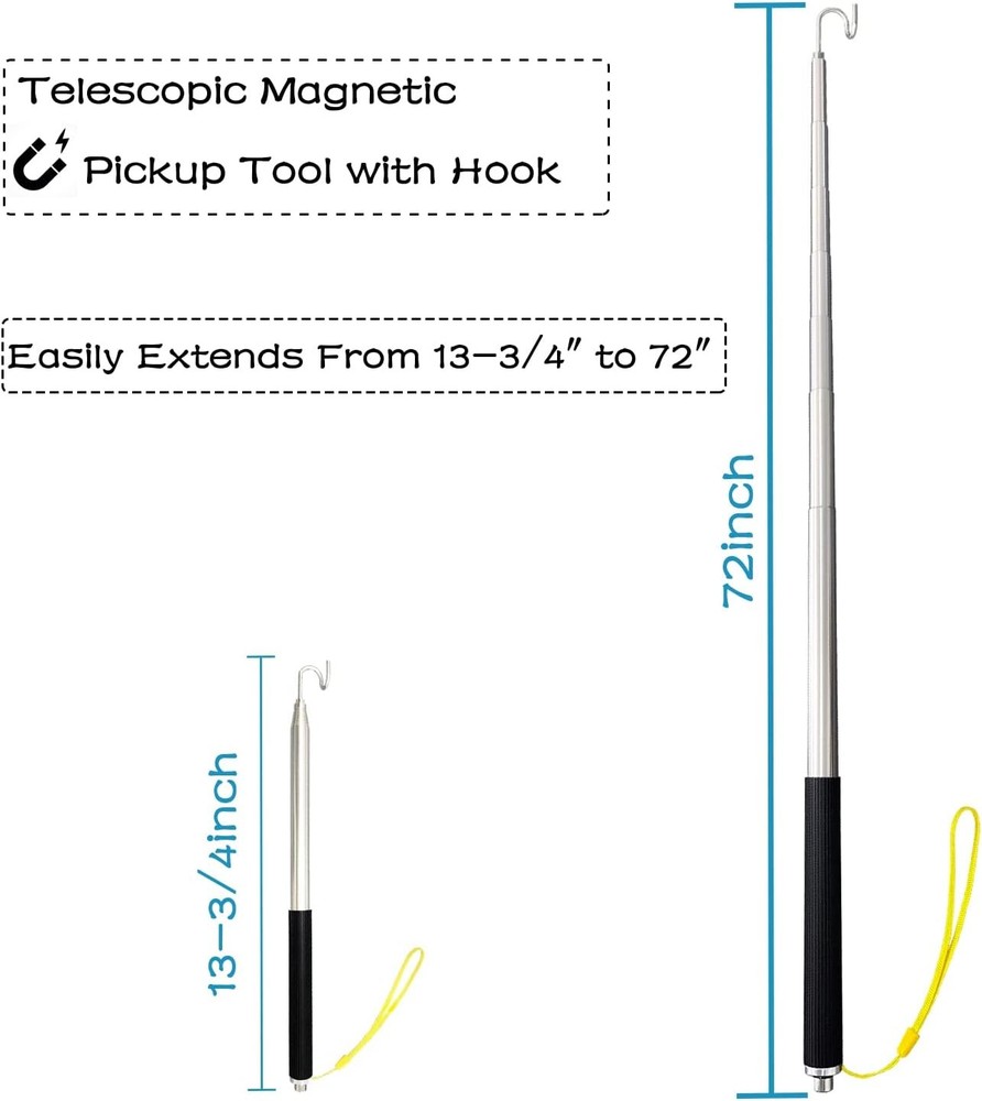 Telescoping Pole Magnetic Pickup Grabber Tool with Hook