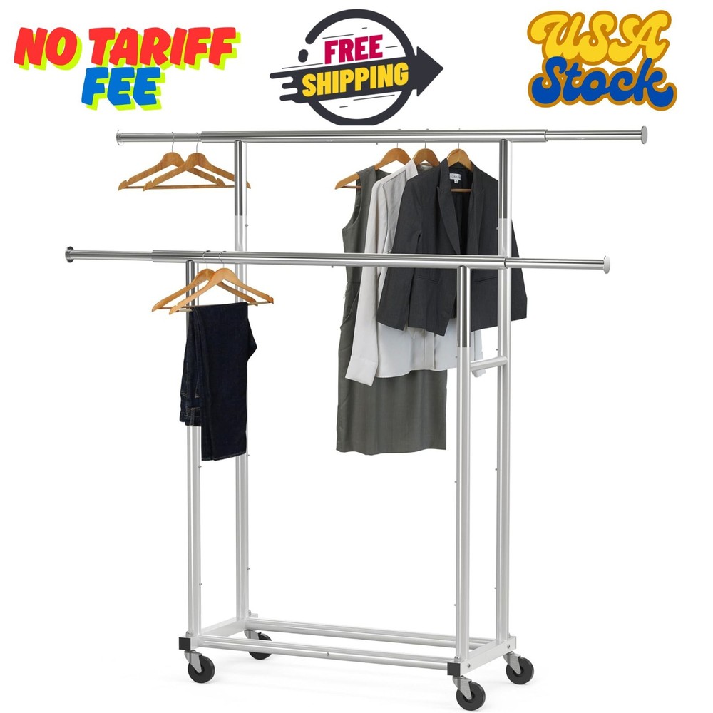 Standard Double Rod Garment Rack, Silver