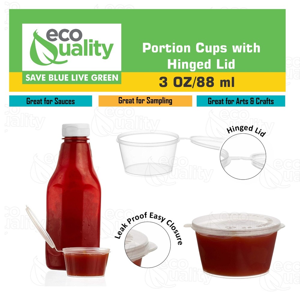 3oz Clear Portion Plastic Cup Hinged Lid Leak Proof Disposable Container 800pcs