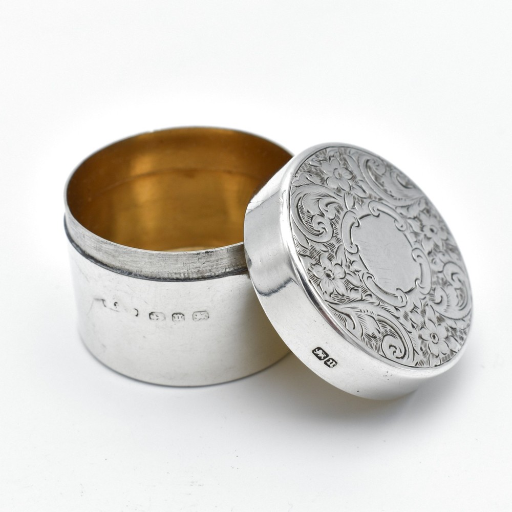 Antique Victorian Solid Silver Pill Pot Rouge Powder Pot Snuff Box 1894