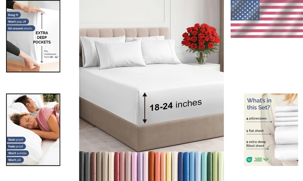 6-Piece King Sheet Set with Extra Deep Pockets - Breathable Microfiber Comfort