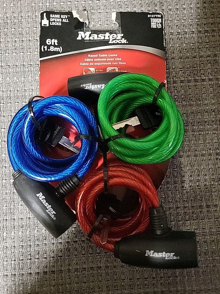 Master Lock 6ft. Keyed Cable Lock, Bike Lock, 3 Pack