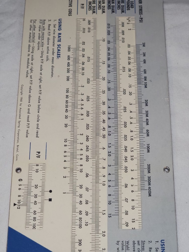 Vintage Spring Weight Calculator 1960 Sprind Data Computer Associated Spring Co