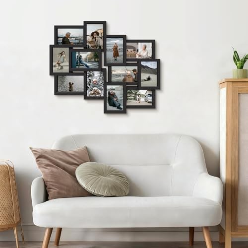12 Opening Collage Picture Frame, Multi Picture Frame for Wall, 4x6 Black