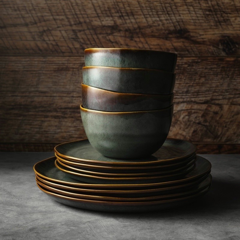 Rustic Ceramic Dinnerware Set 12 Piece Service 4 Dishwasher Microwave Safe New