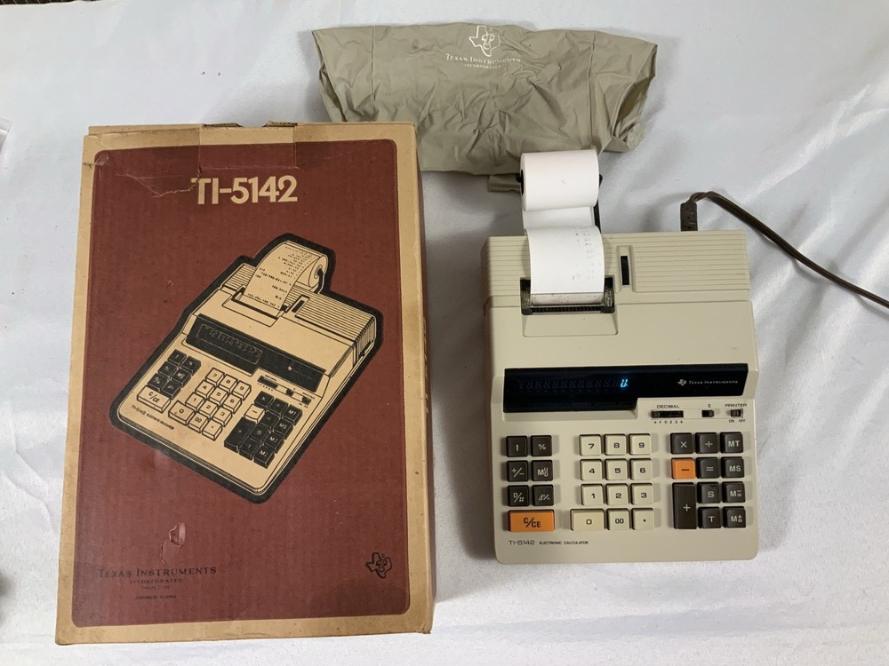 Texas Instruments TI-5142 Calculator Adding Machine + Box Tested Works Needs Ink