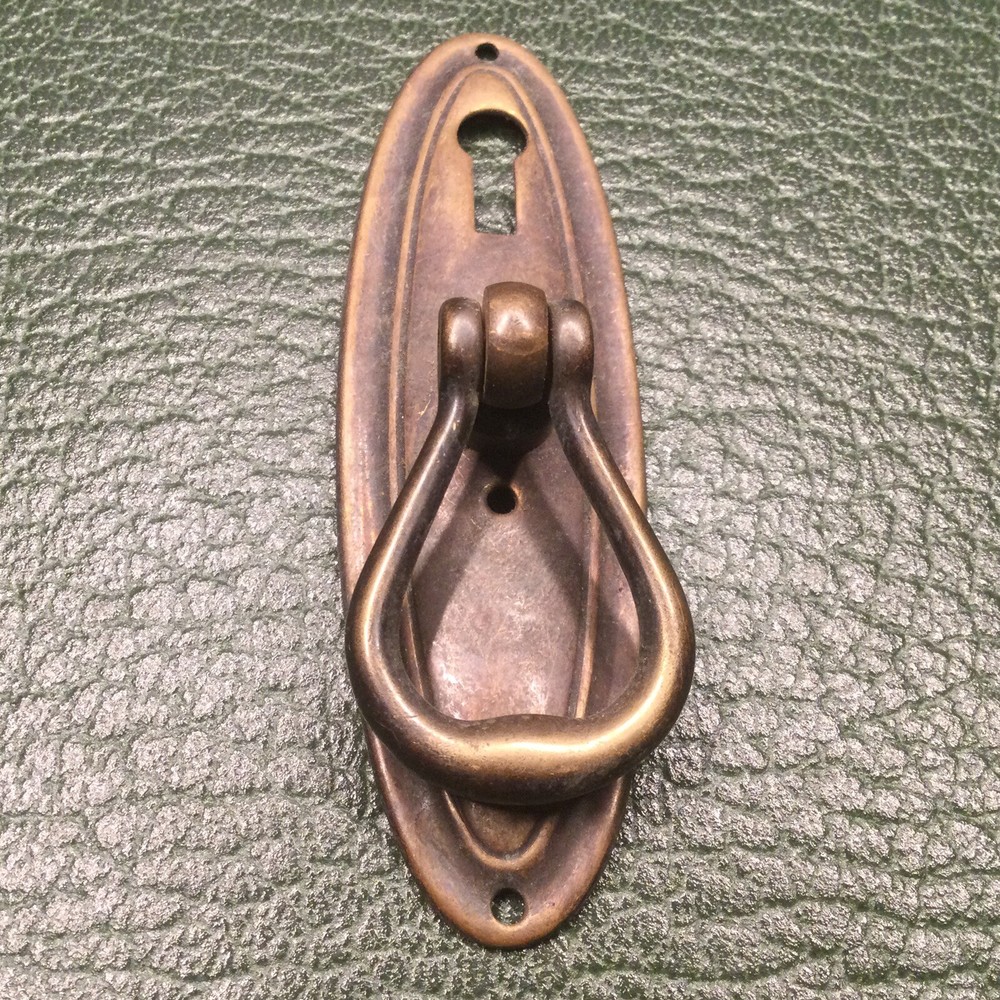Antique Brass Pull Handle Escutcheon Key Hole Small Reclaimed Salvaged