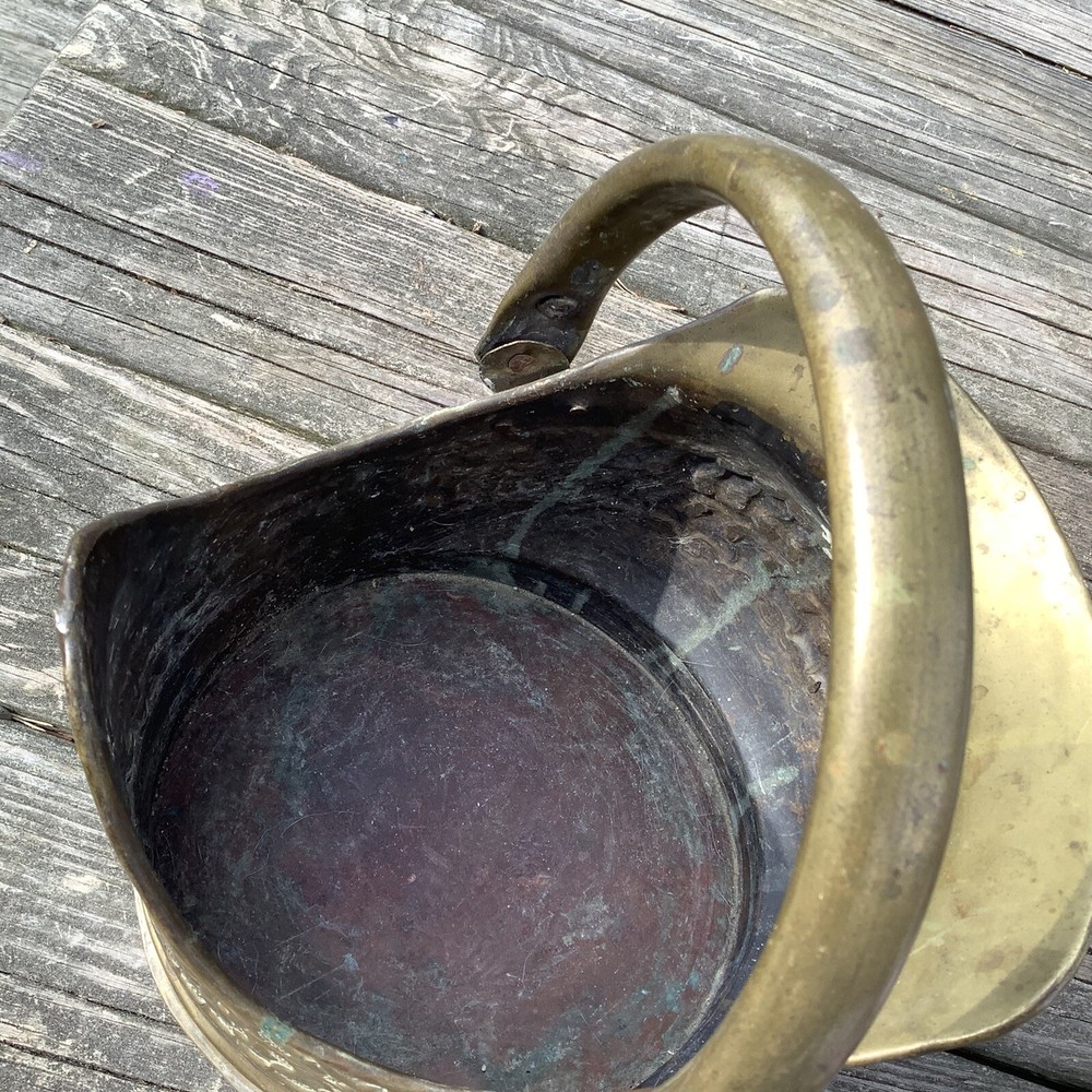 Vintage Hammered Brass Coal Scuttle Coal Bucket With Movable Handle
