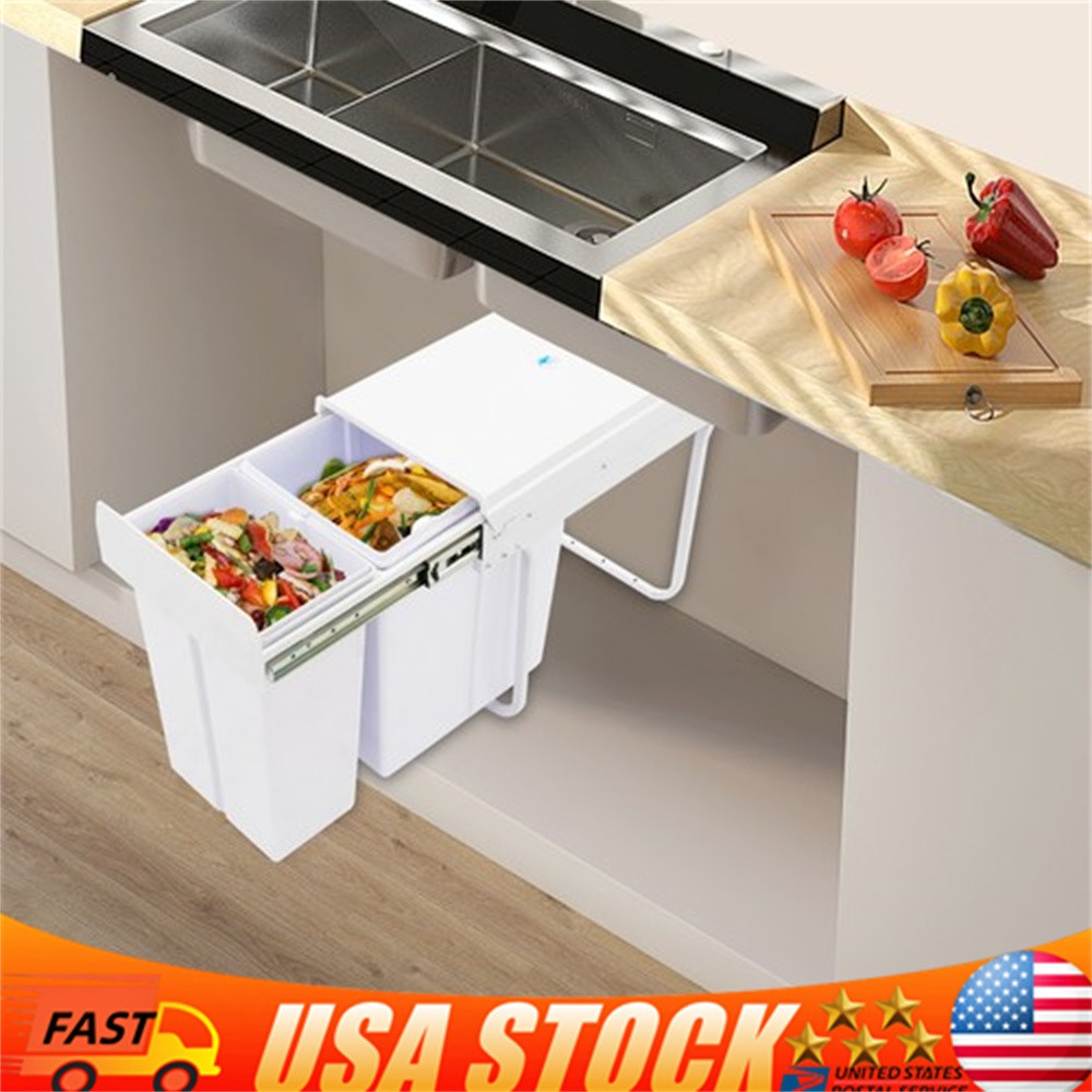 Double Pull Out Under Cabinet Trash Can 10L+20L Garbage Can Kitchen Waste Bin
