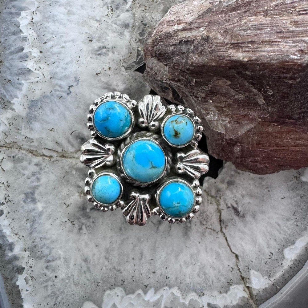 Sterling Silver Southwestern Style Composite Turquoise Cluster Adjustable Ring