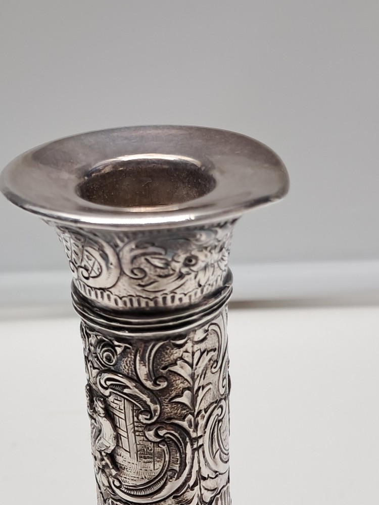 Antique Silver-Plated Repousse Candlestick Holders