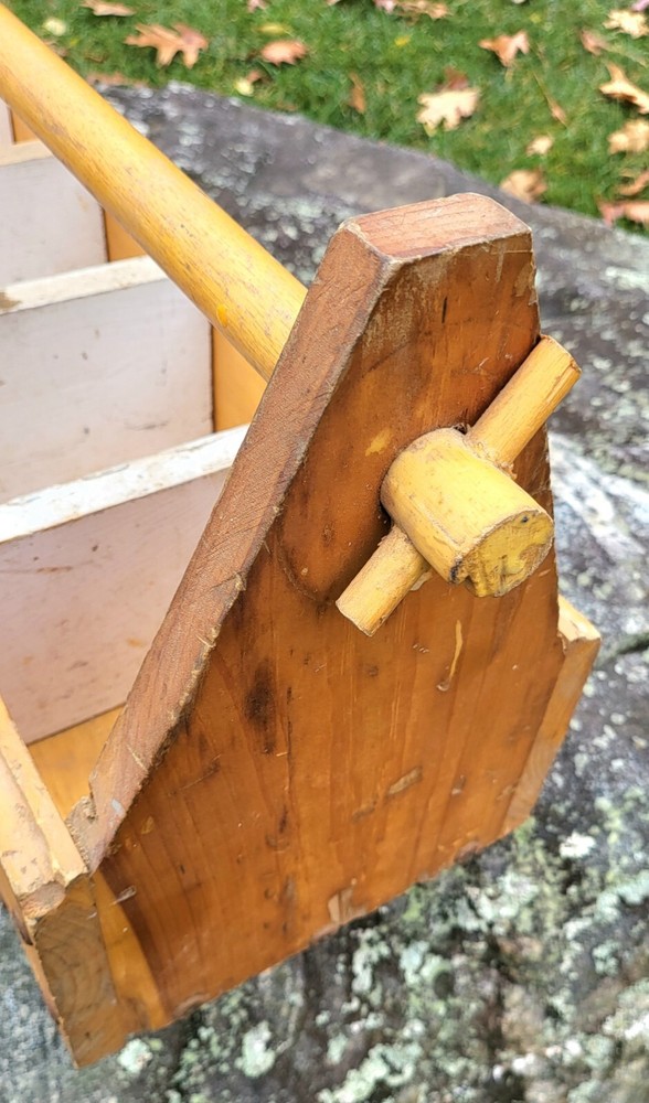 Vintage Unique Handmade Primitive Solid Wood Tool Box Caddy Carrier Storage 31"