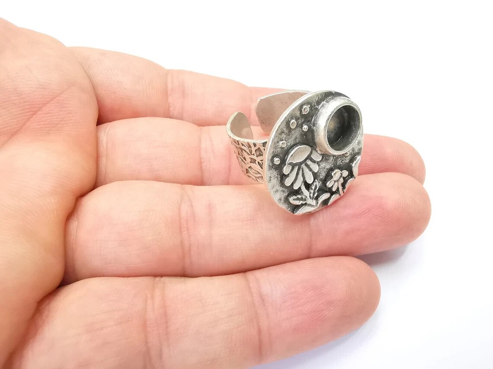 Flower Ring Blank Setting, Cabochon Mounting, Adjustable Resin Ring Base Bezels