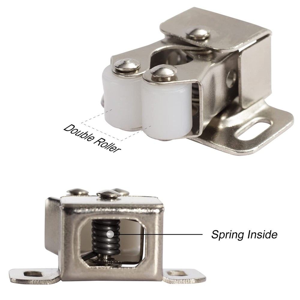2 PCS Nickel Cabinet Latch Double Roller Catch Hardware Cupboard Closet