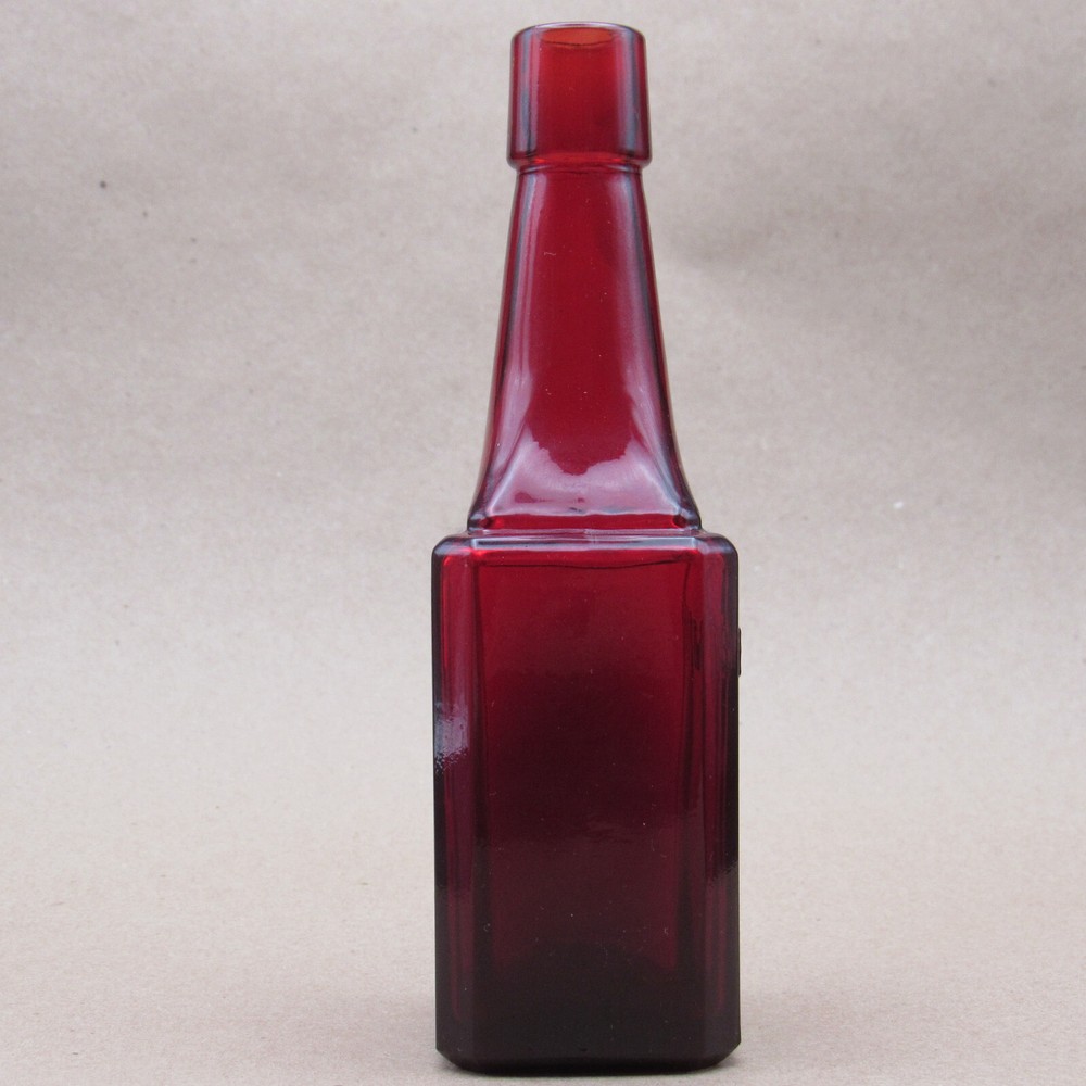 Wheaton Bottle, Ruby Red Bitters, 6" Rectangle Base, Embossed Text, Vintage NJ