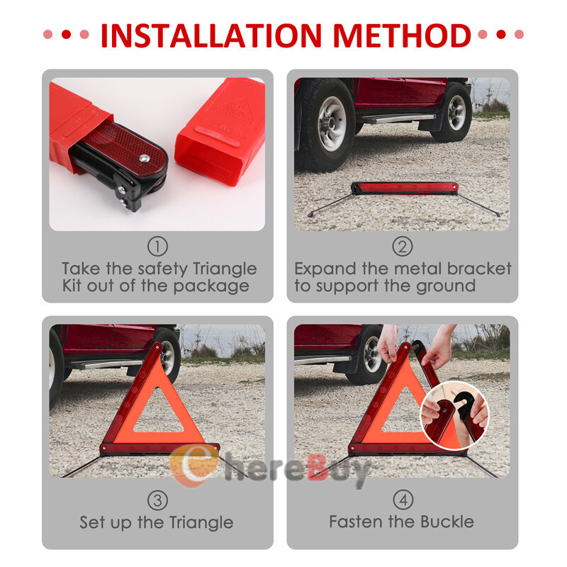 3 Pack Car Emergency Warning Triangles, Reflective Roadside Safety Triangle Kit