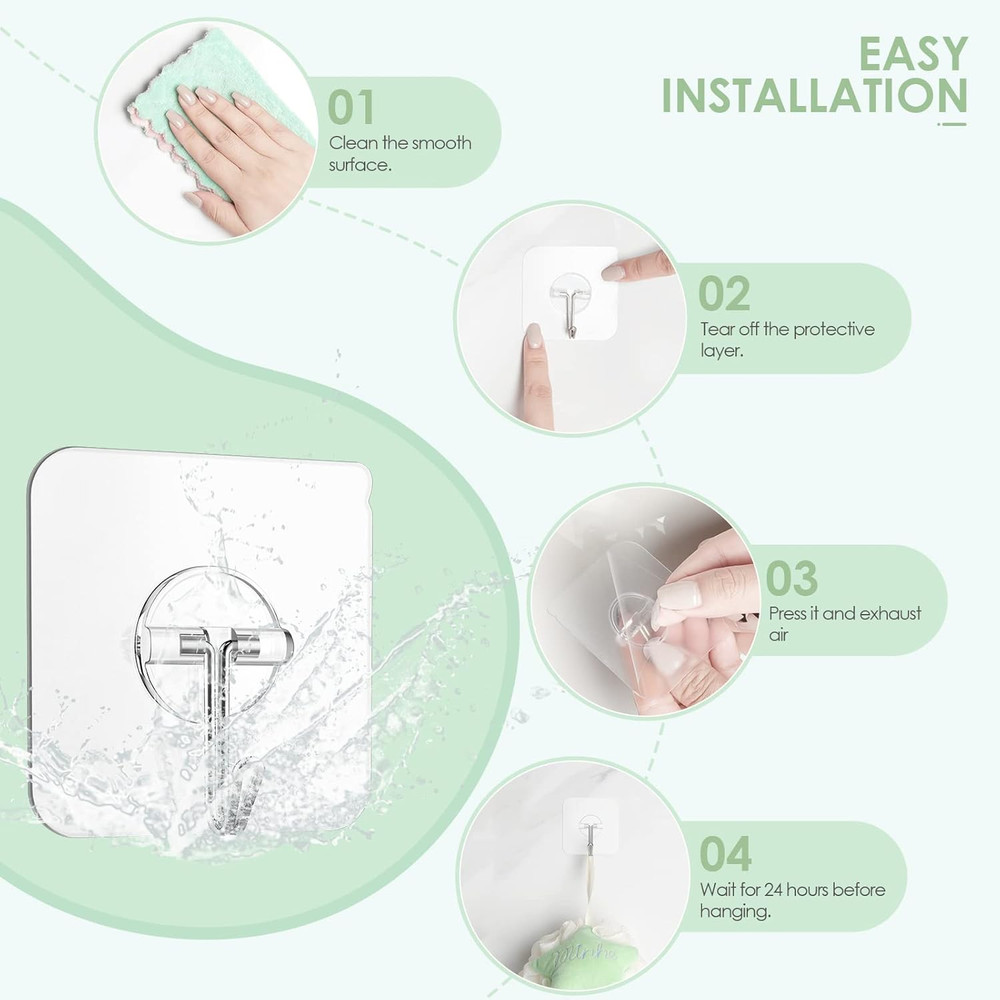 Adhesive Wall Hooks for Hanging, Clear Removable Window Hooks 13 Lb Stainless St