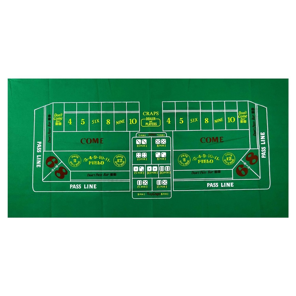 Craps Table Top Felt Layout - 36" x 72" x (Rectangular), Green
