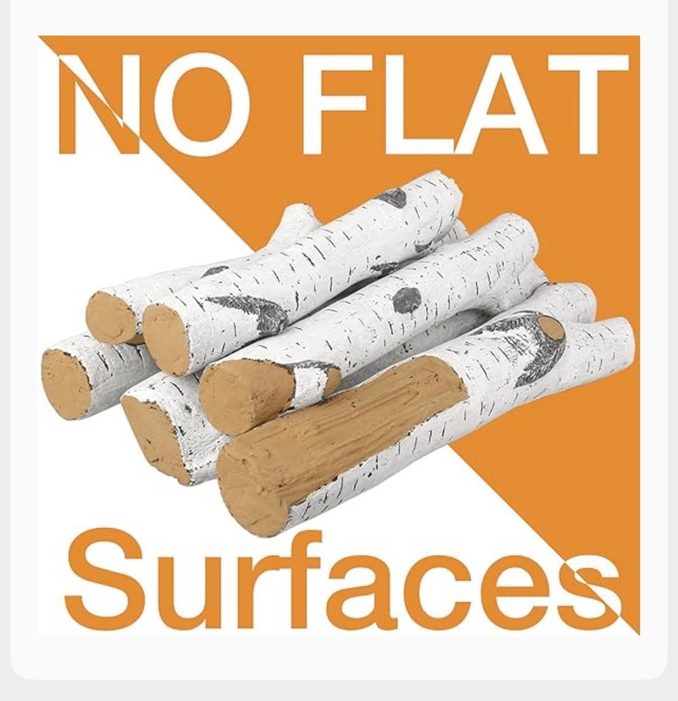 Large 6 Pcs Gas Fireplace Fire Pit White Birch Ceramic Logs Set-New