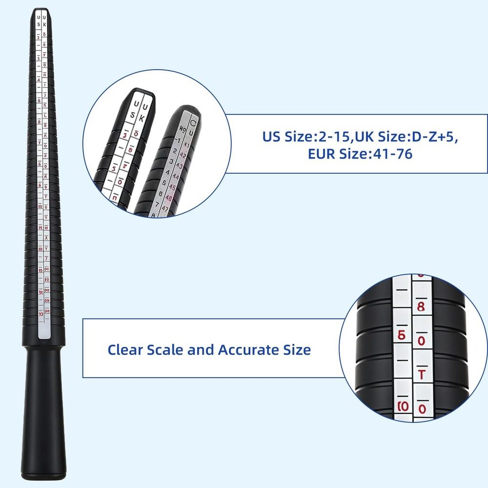 CllyCnny Ring Sizer Measuring Tool Kit : Mandrel Measurer silver,black,clear