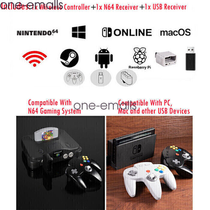 Wireless N64 Controller for Nintendo 64 Console PC Windows Switch w/ Rumble Pak.