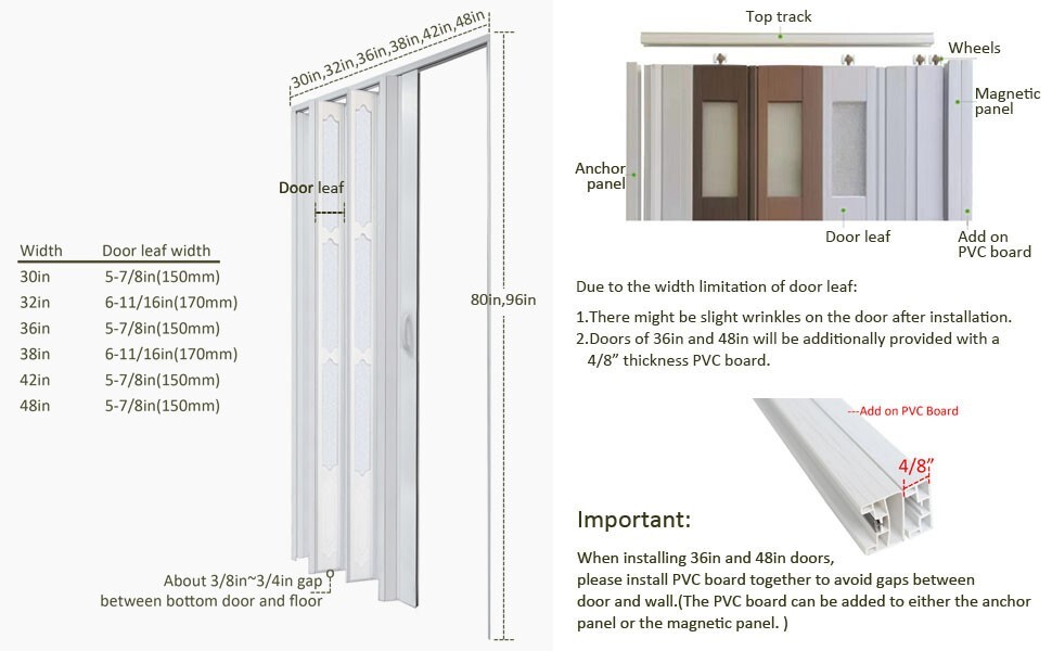 Frosted Acrylic Glass Fold Door with Installation Hardware,Handle and Lock