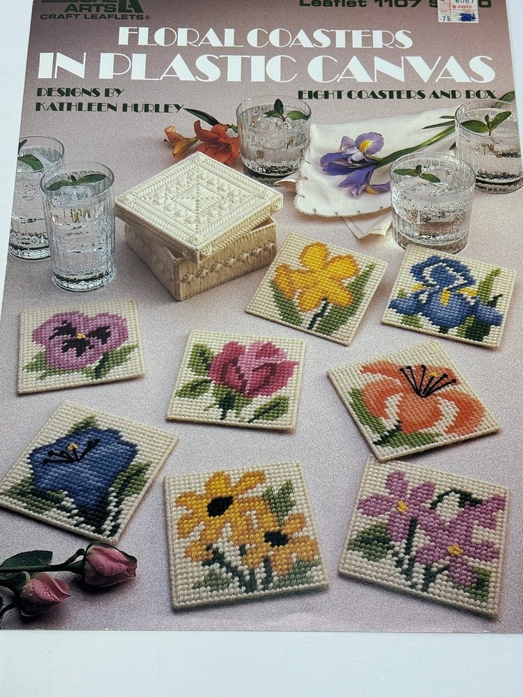 Leisure Arts Floral Coasters in Plastic Canvas 8 Designs Leaflet 1107