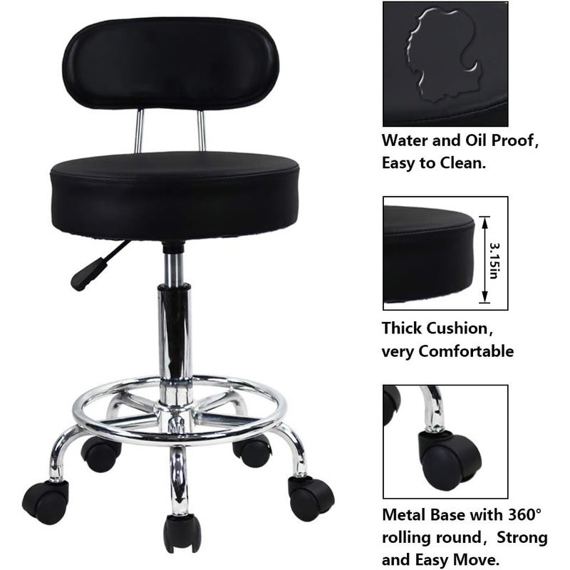 Ergonomic Rolling Stool W/ Backrest Adjustable Height Footrest Office Spa Salon