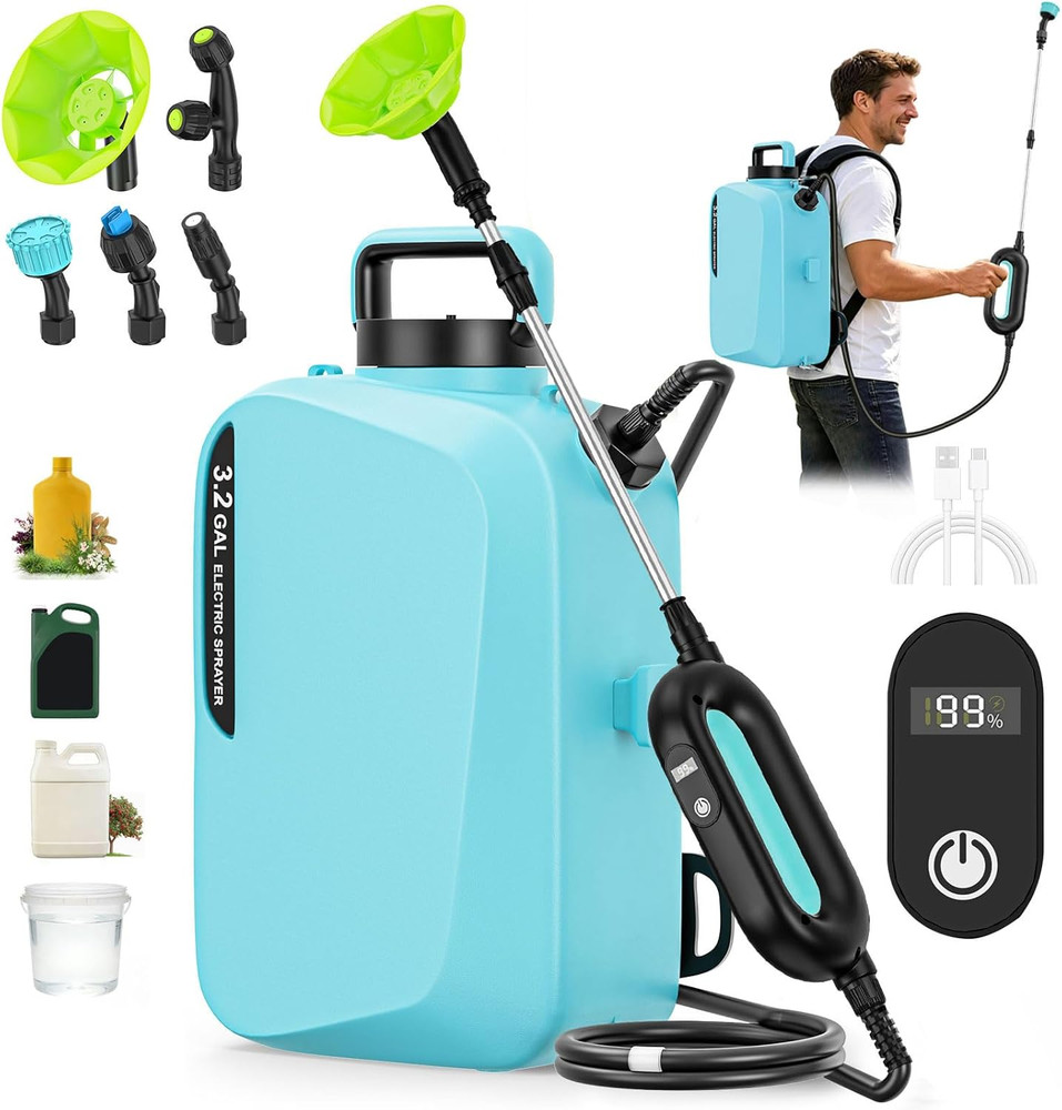 3.2 Gallon Battery Powered Backpack Sprayer, Electric Backpack Water Sprayer wit