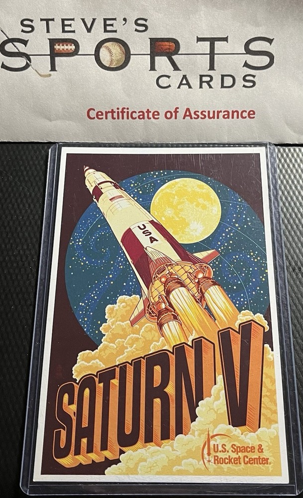 Saturn V Space Rocket Brooks Moore Signed US Space Postcard w/ COA & Top Loader
