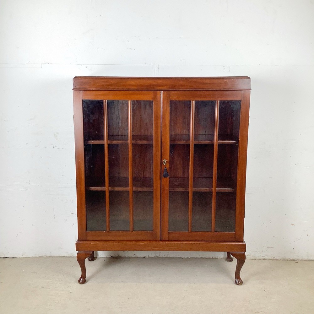 Antique-Style Glass Door Bookcase with Elevated Base