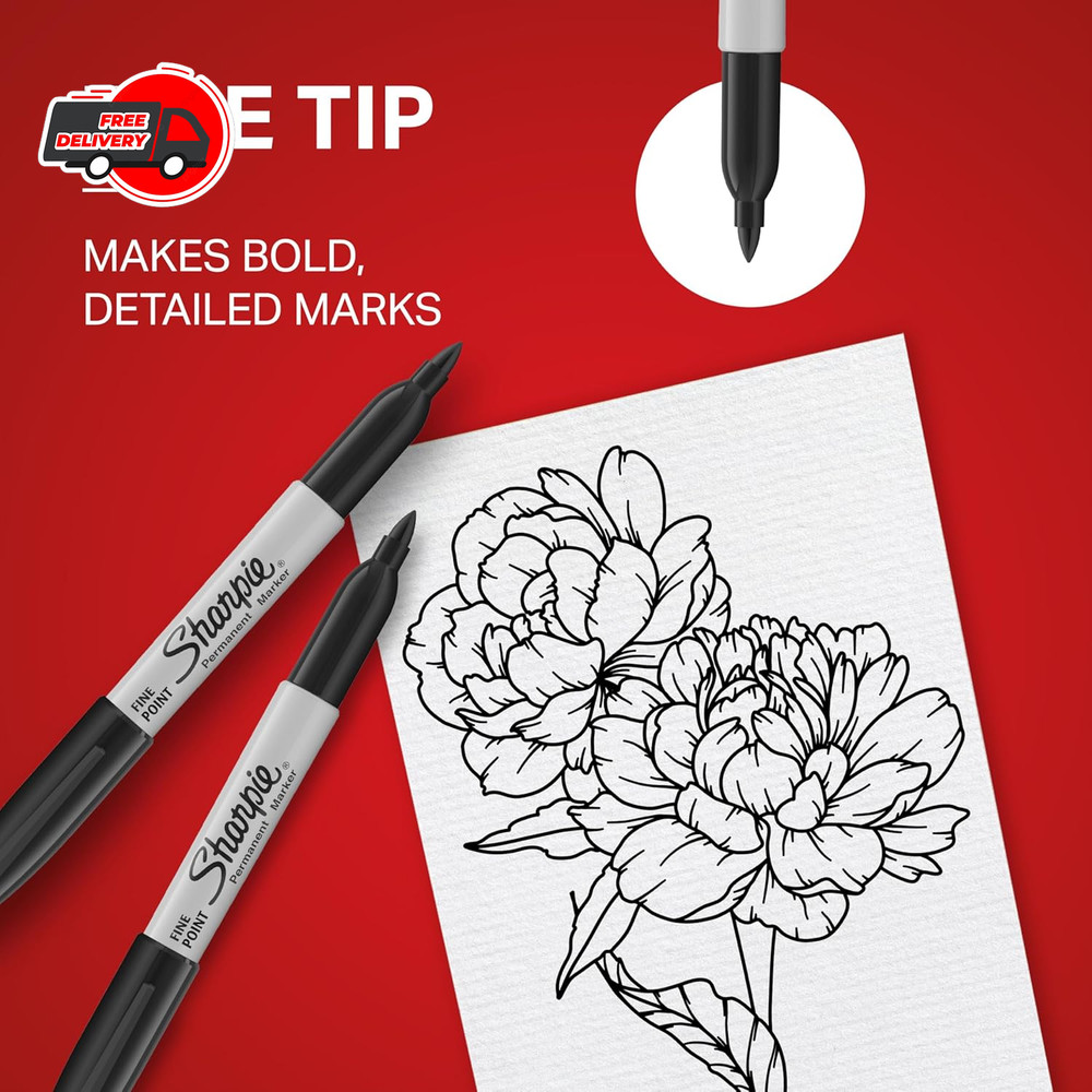 SHARPIE FINE POINT PERMANENT MARKER, BLACK, 12 COUNT