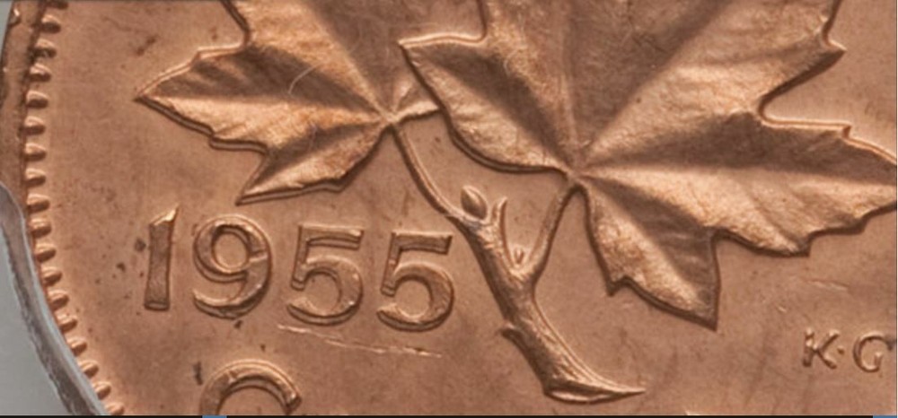ERROR. 1955 Canada 1 Cent No Strap (NSF) PCGS Genuine Cleaned-UNC Detail