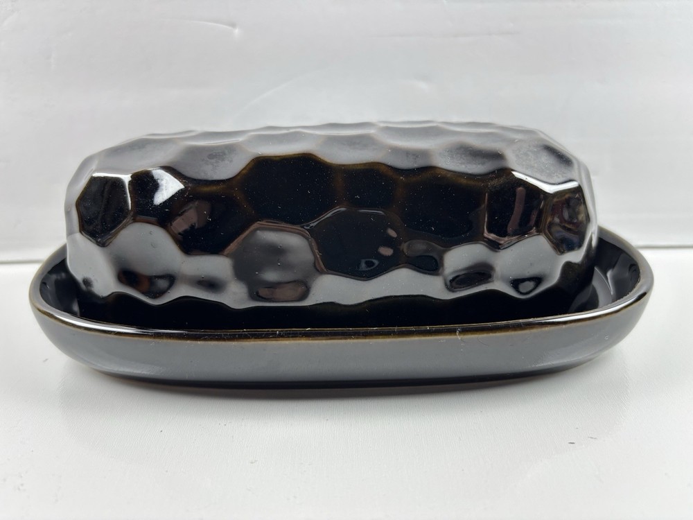 Sango 4711 Butter Dish Continental Black Ceramic 2 Piece