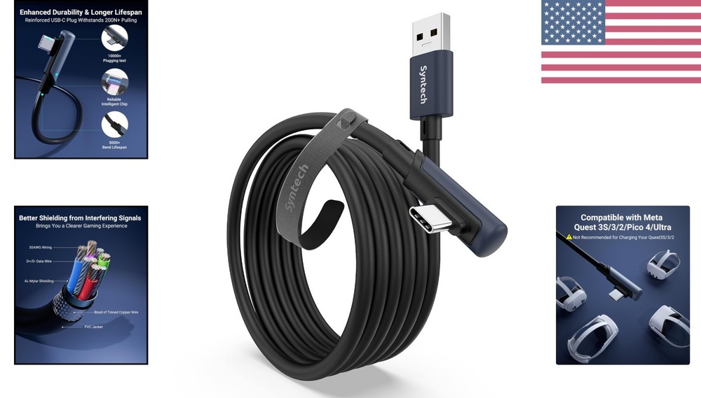 Flexible 10FT USB 3.0 Data Transfer Cable for VR Headsets - Durable Design