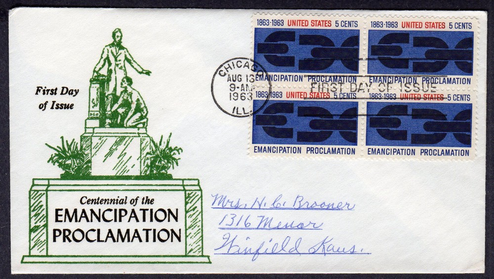 1963 Emancipation Proclamation 100th (Scott 1233) - Centennial Blk/4 FDC MX480