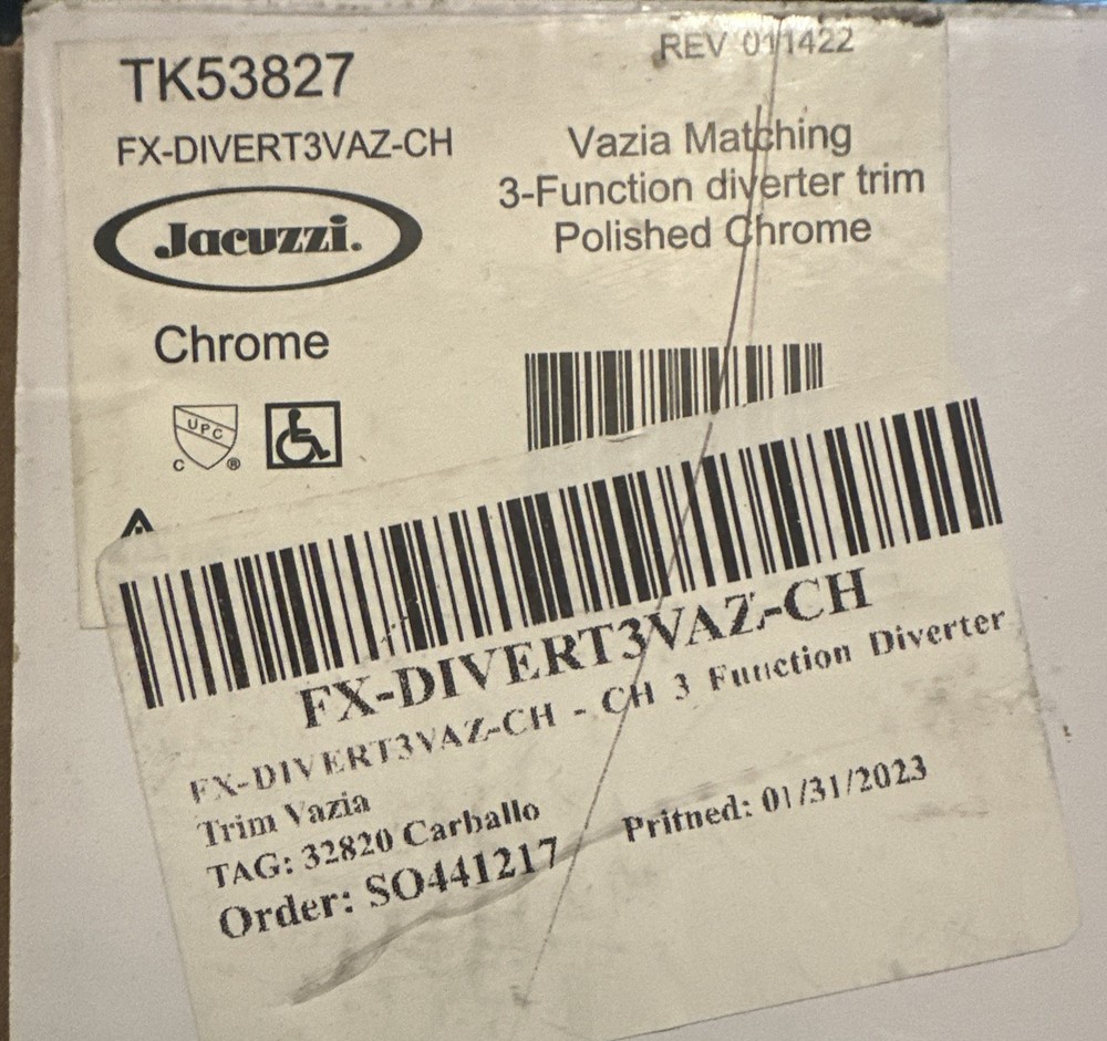 Jacuzzi Vazia 3-function Diverter Trim Item:TK53827