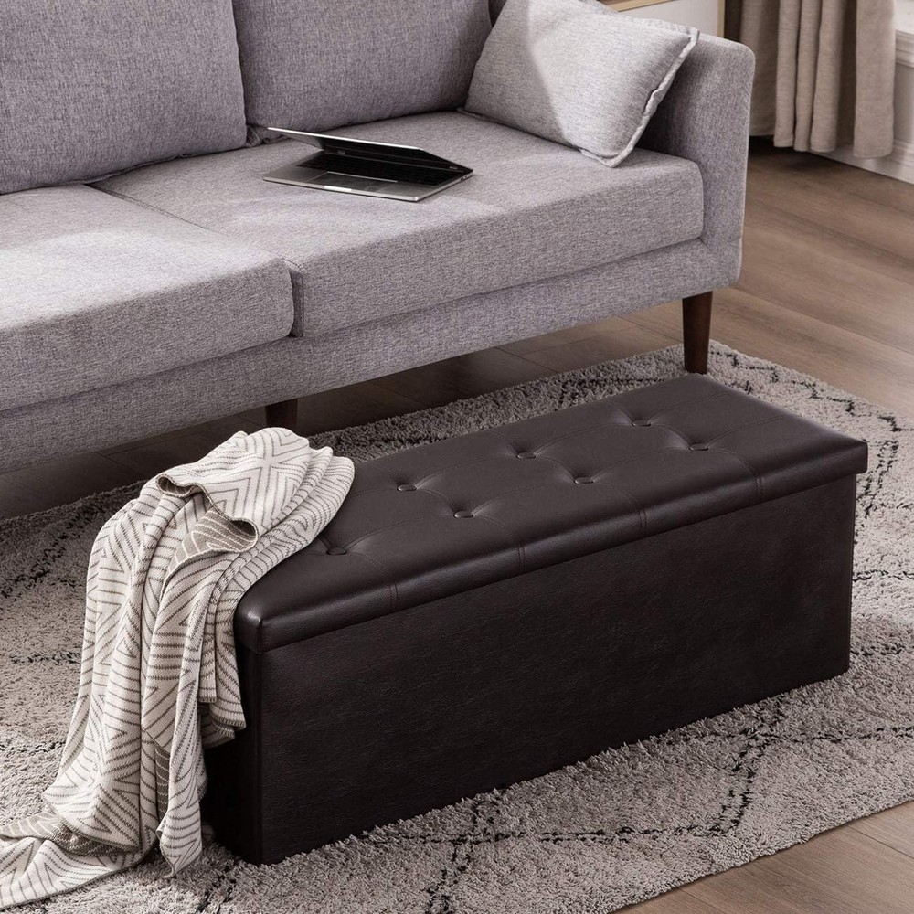 Rectangular Faux Leather Ottoman with Spacious Storage Chest for Toys & Blankets