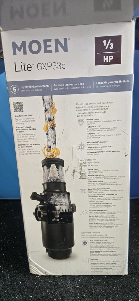 Moen Lite Series GXP33C PRO 1/3 HP Continuous Feed Garbage Disposal with...