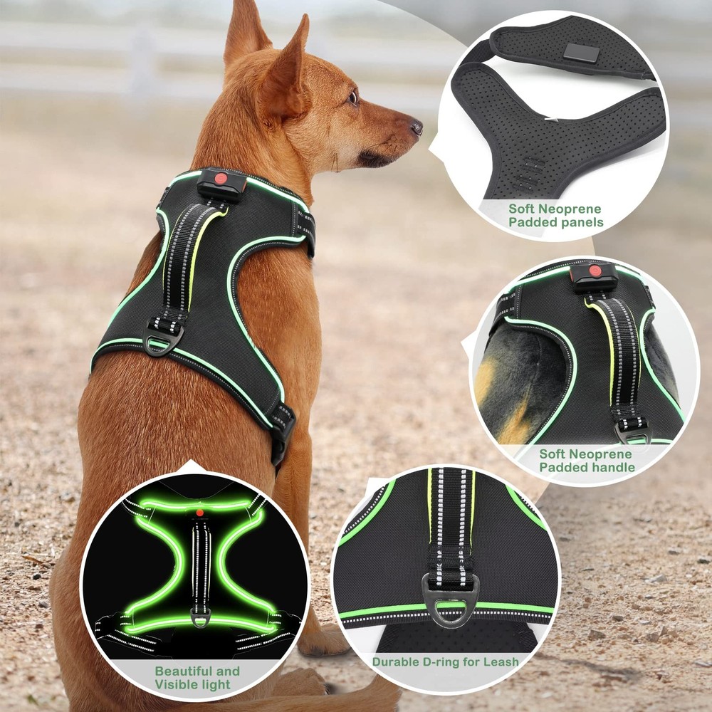 Light Up Dog Harness, No Pull LED Dog Harness with Handle, Rechargeable Light...
