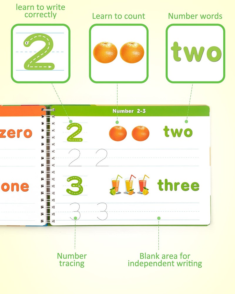 Coogam Learn to Write Workbook, Numbers Letters Practicing Book, Small, Black