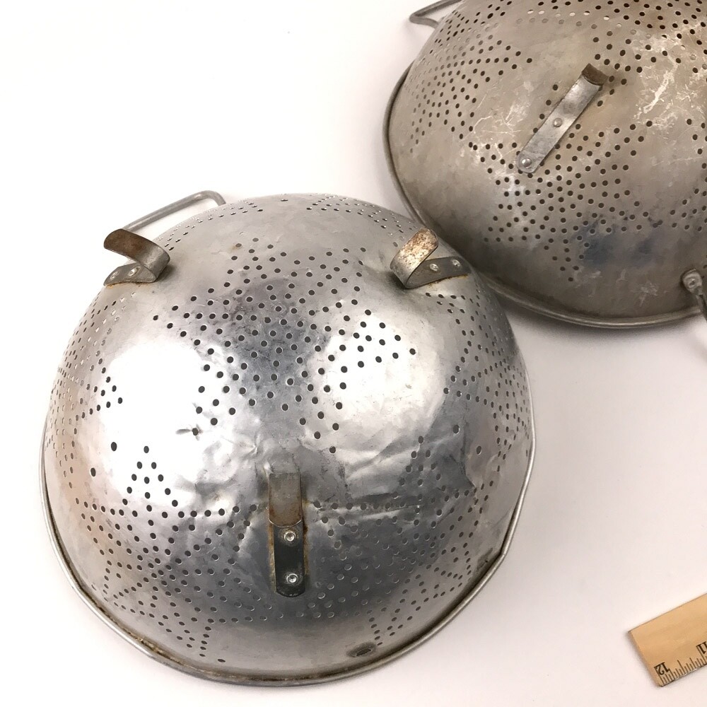 Retro Set of two large 11" aluminum star pattern colanders