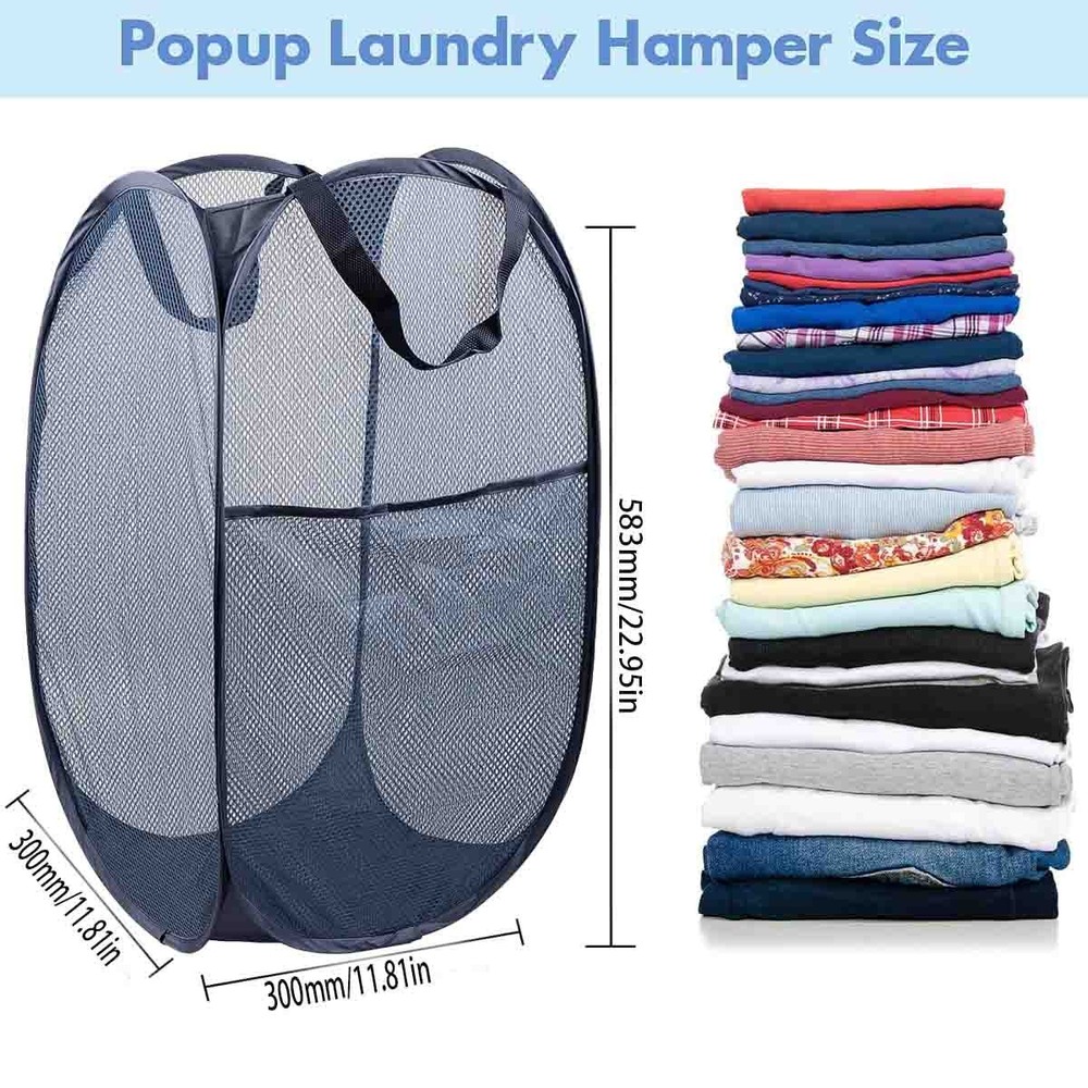 Pop Up Hamper, 2 PCS Mesh Pop Up Laundry Hamper, Foldable Mesh Laundry Basket