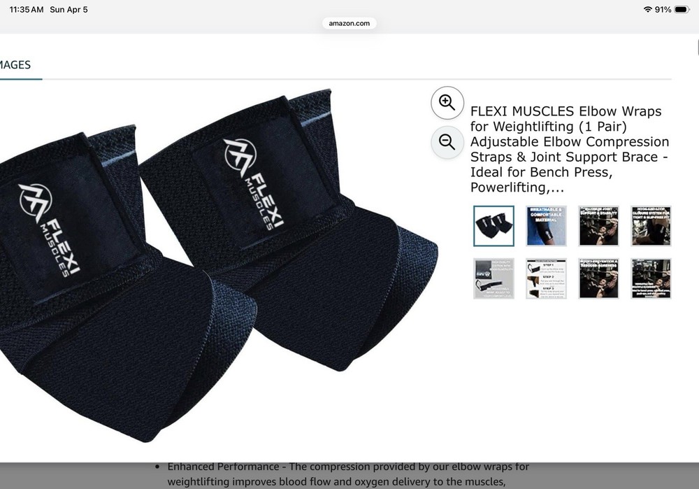 FLEXI MUSCLES Adjustable Compression Elbow Wraps for Weightlifting, 2 Black