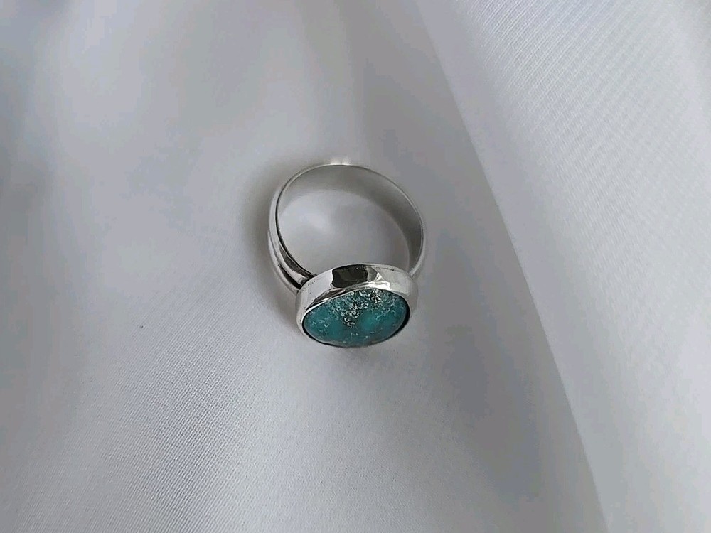 Natural Blue Turquoise Solid 925 Silver Plain Ring Size 7 Mexico