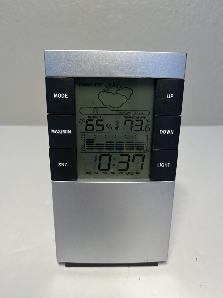 Silver Black Clock Weather Forecast Station Wall or Desktop