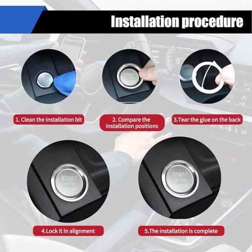 Car Engine Start Button Decals, Start Stop Push Botton Cover 2 PCS Silver