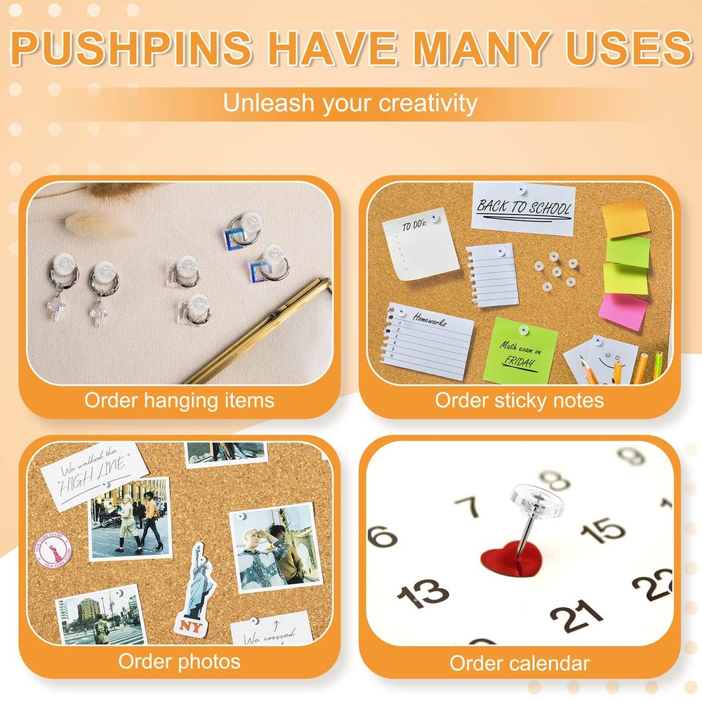 150Pcs Clear Push Pins Tacks, Thumb Reusable Flat Head